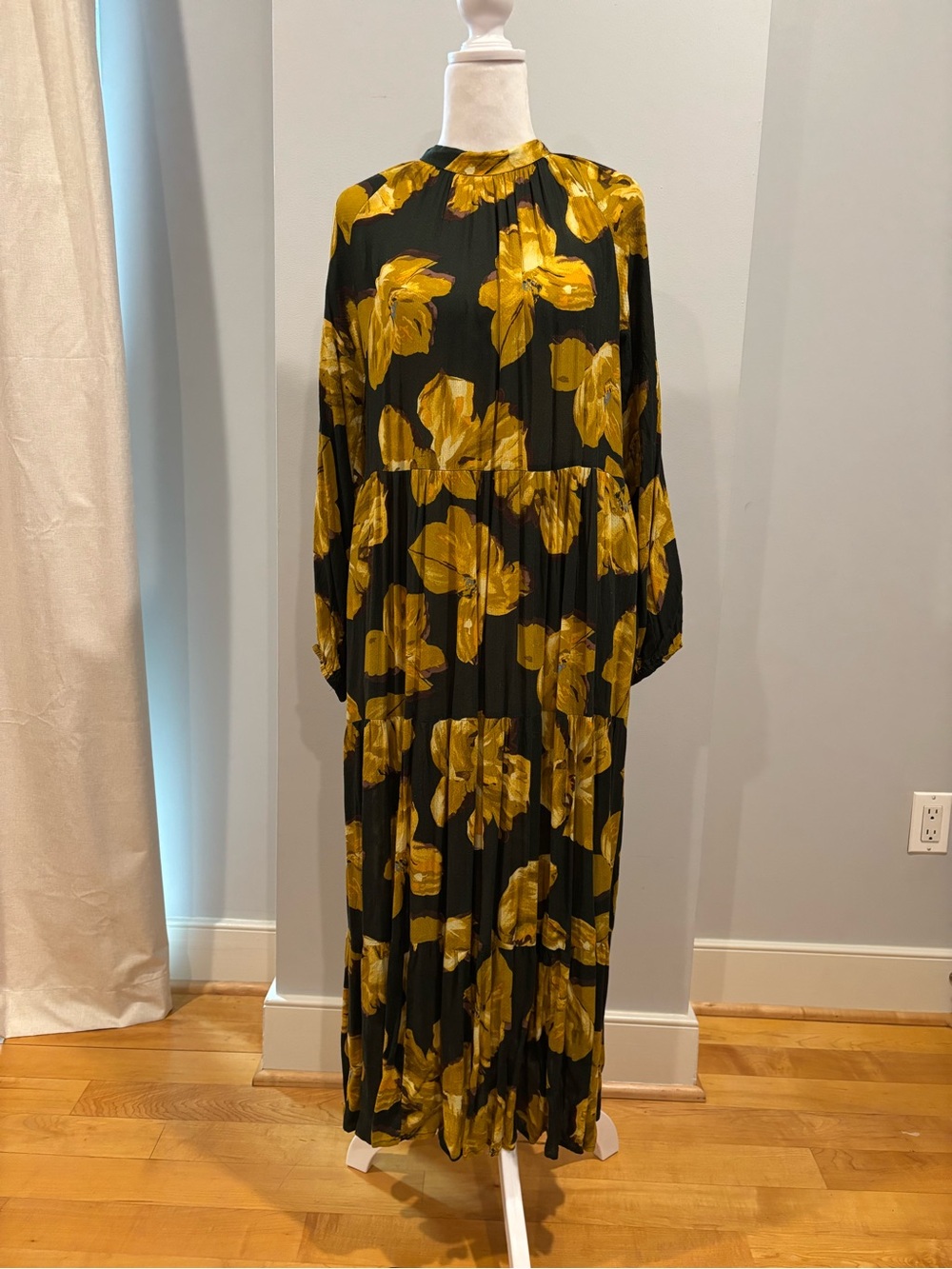 a new day Black Dress with Mustard Floral Accents